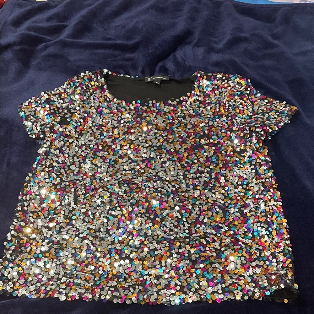 Multicolor Sequin Short Sleeve Top